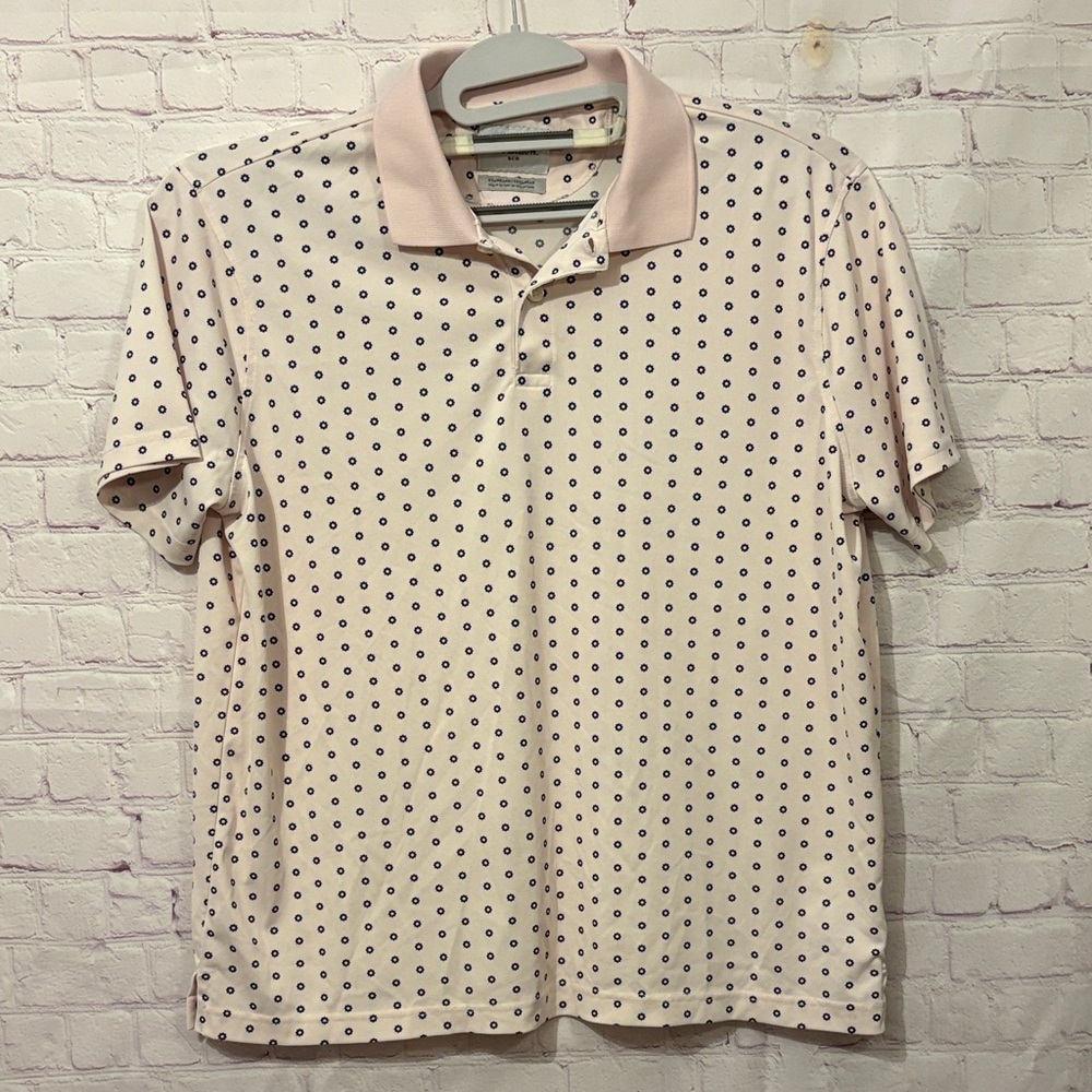 GOODFELLOW & Co Men's Polka Dot Polo Shirt - Light Pink and Navy Sz: XL
